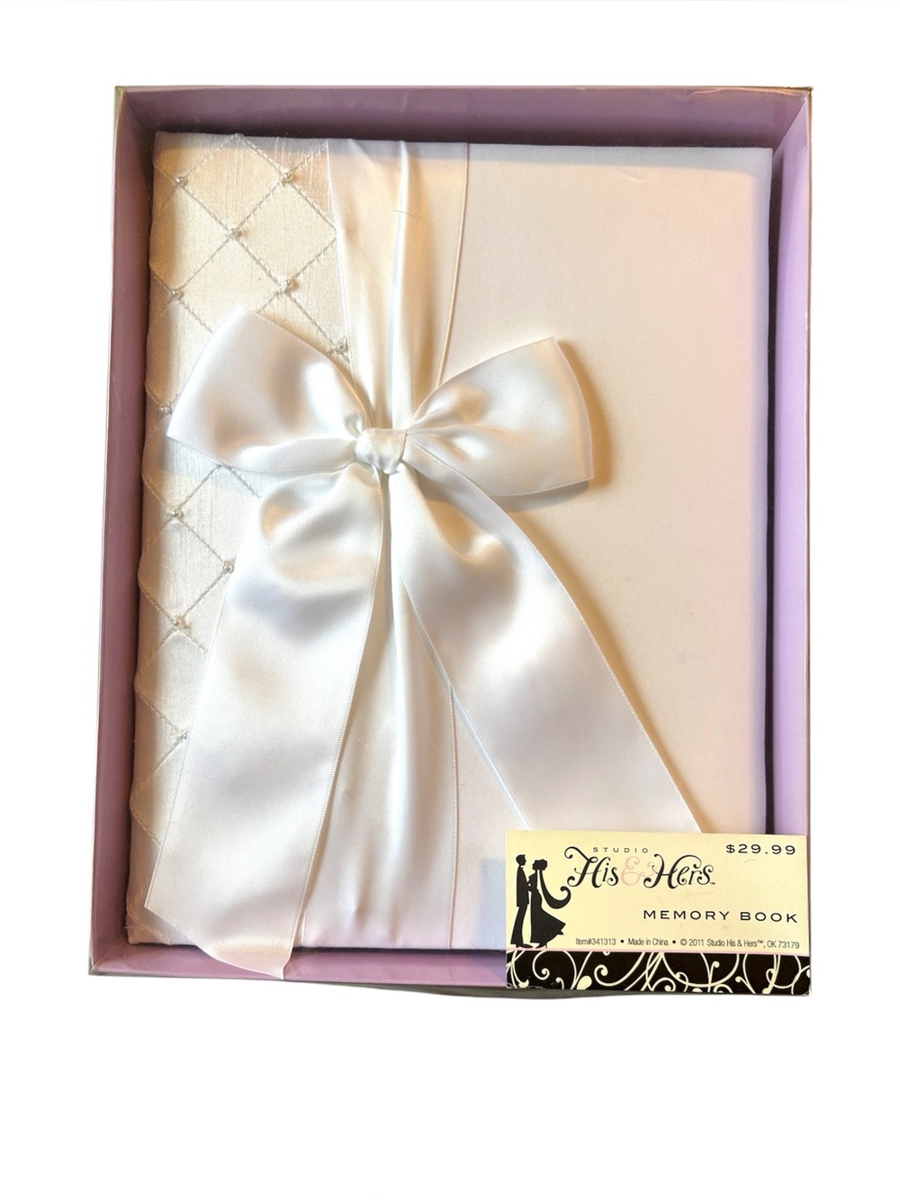 New White Satin Bow Memory Book for Wedding